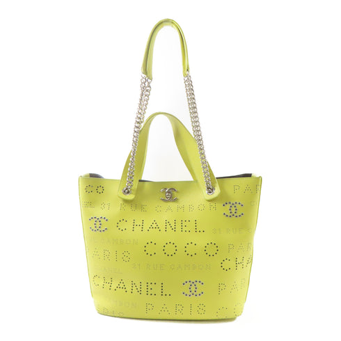 CHANEL CC SHW 2 Way Shoulder Tote Bag Calfskin Leather Yellow
