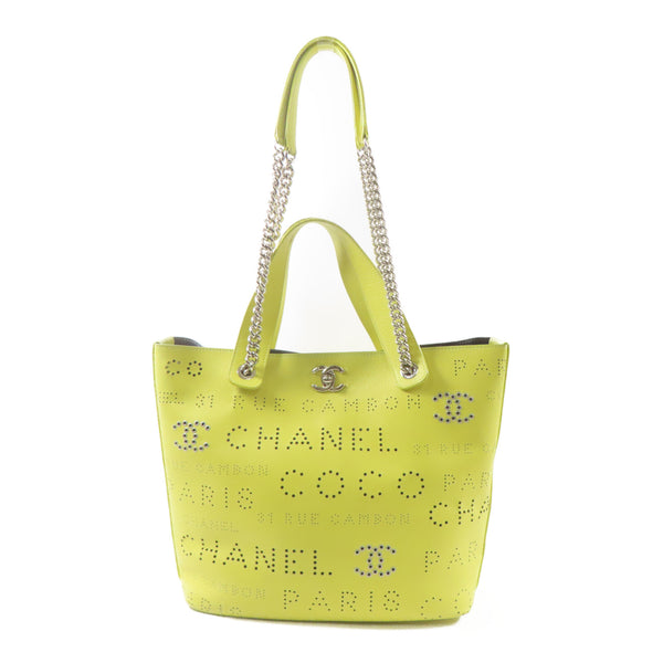 CHANEL CC SHW 2 Way Shoulder Tote Bag Calfskin Leather Yellow