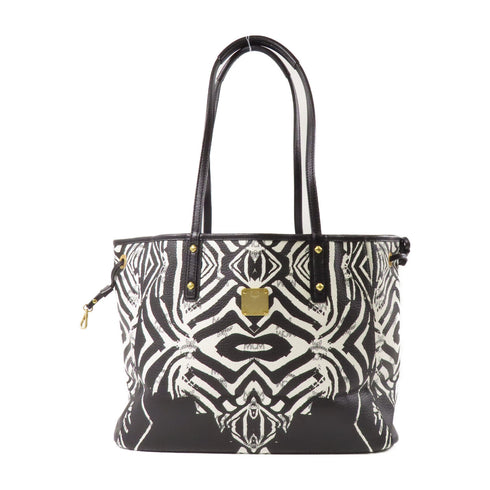 MCM GHW Tote Bag MWP.4SVI39.BW001 Leather Black White