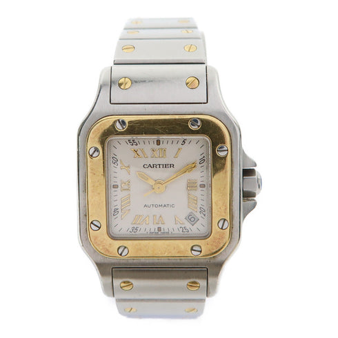 CARTIER Santos Galbee Automatic Watch 2423 18K Yellow Gold/Stainless Steel White
