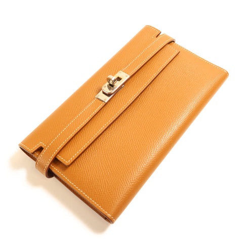 HERMES PHW Kelly Wallet Long Wallet Epsom Leather Gold