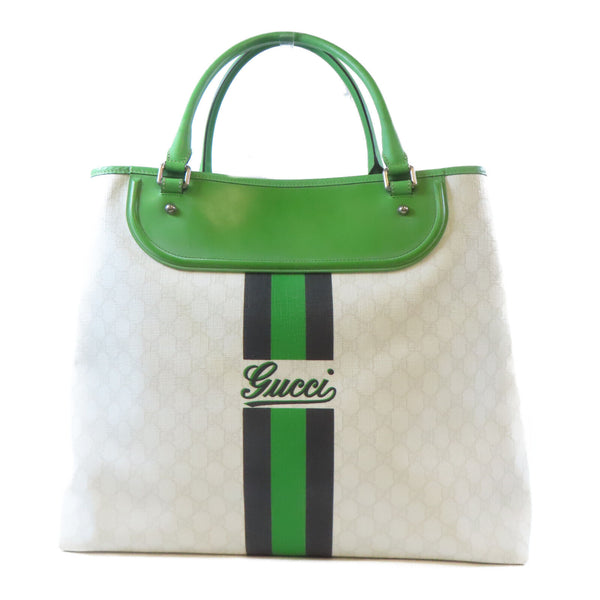 GUCCI GG SHW Shoulder Tote Bag 189653 Coated Canvas Leather White Green