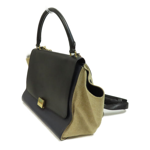 CELINE GHW Trapeze 2Way Shoulder Hand Bag Calfskin Leather Navy Blue/Beige