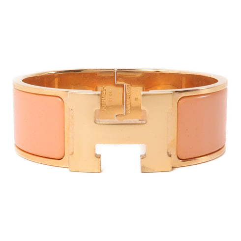 HERMES Clic-Clac H Bracelet Metal Gold Orange