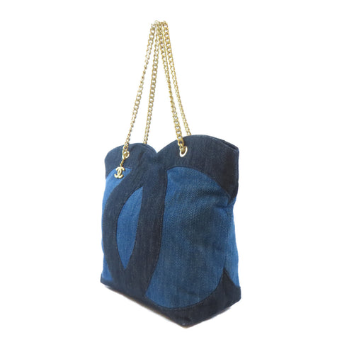 CHANELCC GHW Shoulder Tote Bag Denim Blue