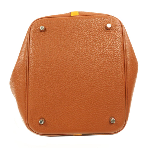 HERMES PHW Picotin MM Handbag Clemence Leather Cuivre/Jaune D'or