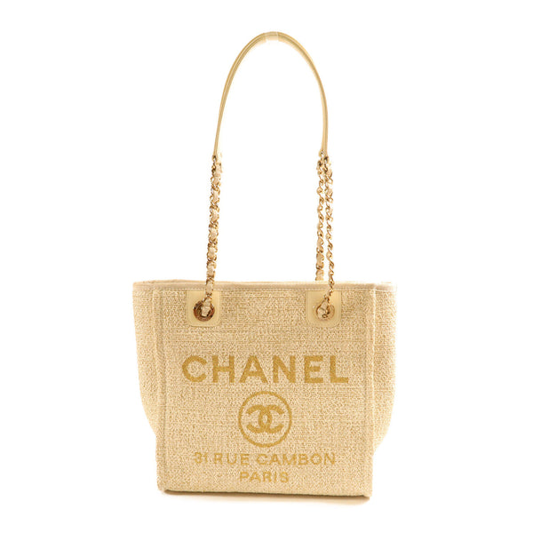 CHANEL CC GHW Classic Tote Shoulder Bag Canvas White