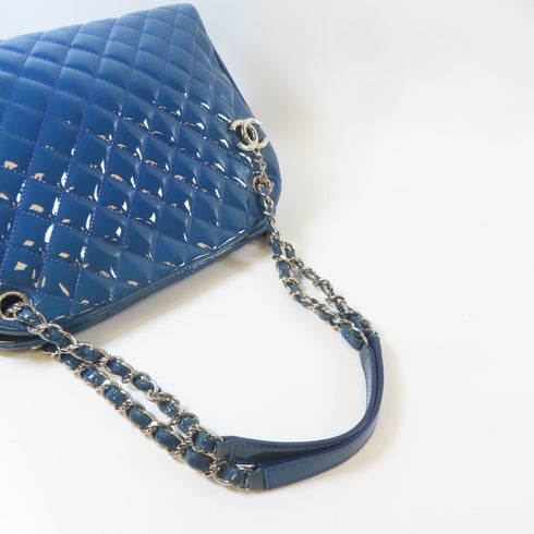 CHANEL Quilted CC SHW Chain Tote Bag Shoulder Bag Patent Leather Blue