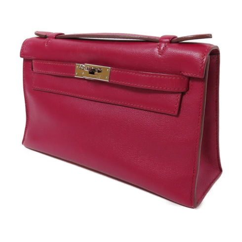 HERMES PHW Pochette Kelly Handbag Veau Swift Leather Red