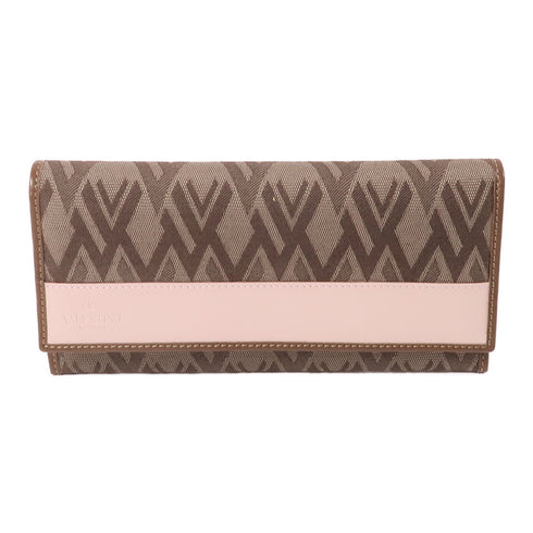 Valentino GHW Long Wallet Canvas Brown Pink