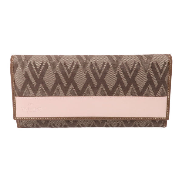Valentino GHW Long Wallet Canvas Brown Pink