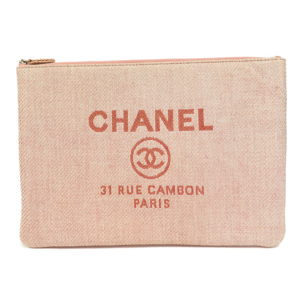 CHANEL CC SHW Clutch Bag Pouch Canvas Pink