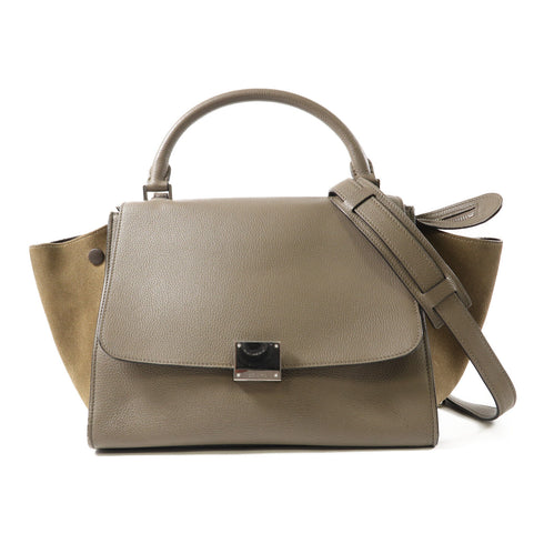 CELINE SHW Trapeze 2 Way Bag Calfskin Leather Grey/Brown