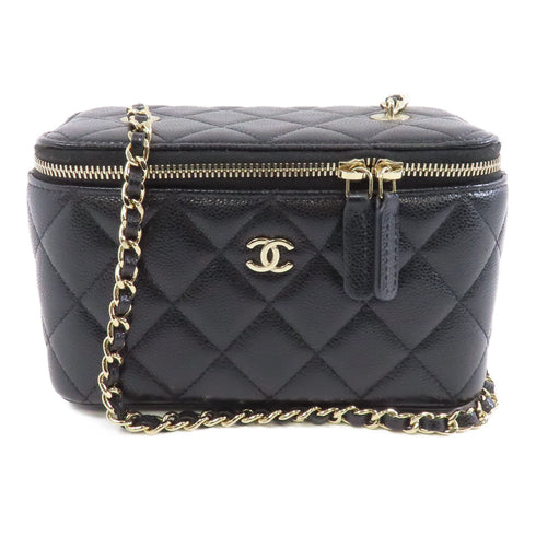 CHANEL Quilted CC GHW Vanity Case Chain Shoulder Bag Calfskin Leather Black