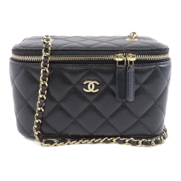 CHANEL Quilted CC GHW Vanity Case Chain Shoulder Bag Calfskin Leather Black