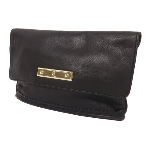 Alexander McQueen GHW Clutch Bag Pouch Calfskin Leather Black