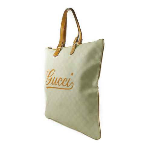 GUCCI GG GHW Tote Bag 211136 PVC Coated Canvas Leather White Orange