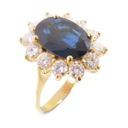 FINE JEWELRY Sapphire Diamond Ring US#6 18K Yellow Gold