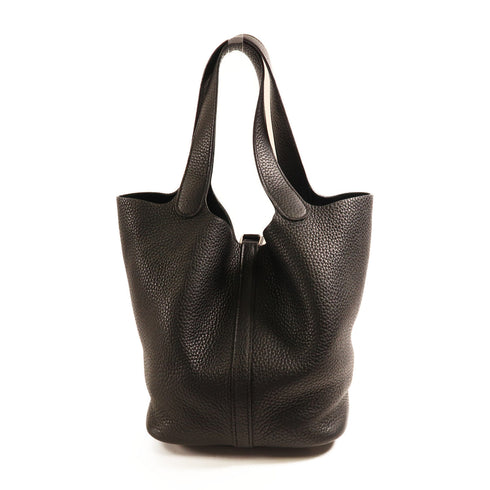 HERMES PHW Picotin MM Handbag Taurillon Clemence Leather Noir Black v1
