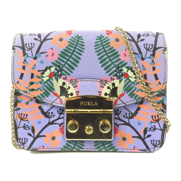 Furla GHW Chain Shoulder Crossbody Bag Calfskin Leather Purple