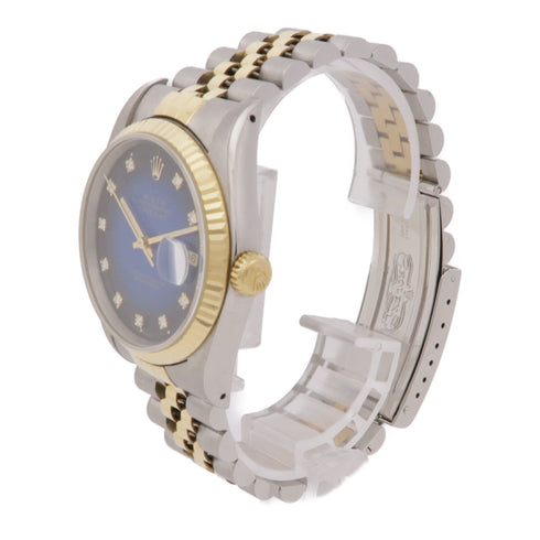 ROLEX Datejust 36mm 16233SG Automatic Watch 18K YG Stainless Steel Diamond Blue