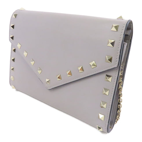 Valentino GHW Chain Shoulder Bag Calfskin Leather Gray