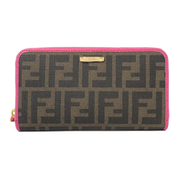 FENDI GHW Zipper Long Wallet 8M0299 Coated Canvas Brown/Pink