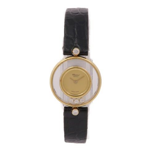 Chopard Happy Diamonds 4112 Quartz Watch 18K Yellow Gold Leather Belt