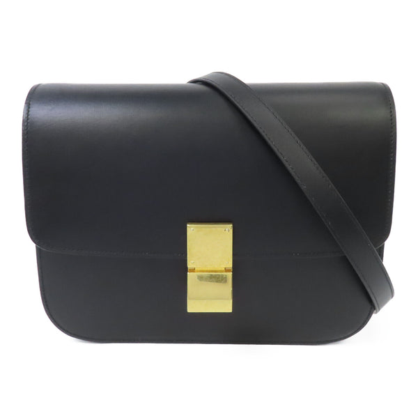 CELINE GHW Classic Box Shoulder Bag Calfskin Leather Black v1