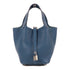 HERMES PHW Picotin PM Hand Bag/Bucket Tote Bag Clemence Leather Cobalt