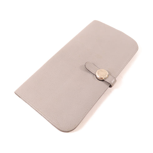 HERMES PHW Dogon MM Wallet Togo Leather Gray Grey
