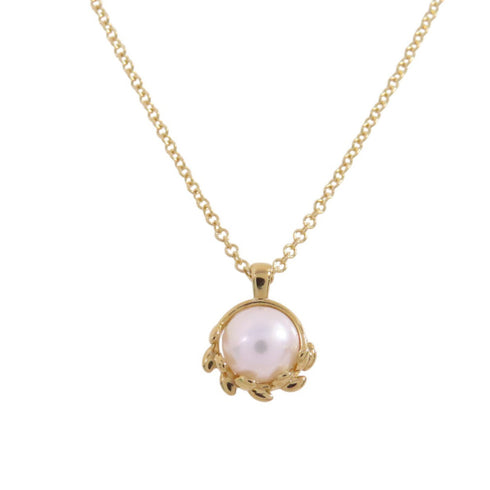 TIFFANY&CO Olive Leaf Pearl Pendant Necklace 18K Yellow Gold