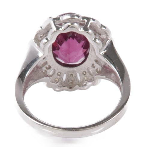 JEWELRY Garnet Diamond Ring 18K White Gold US#6.5