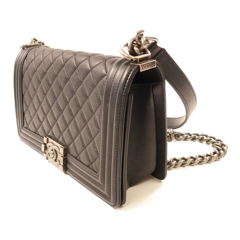 CHANEL CC Boy 25 Chain Shoulder Bag Calfskin Leather Black v1