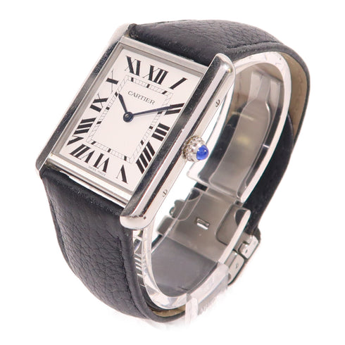 CARTIER Tank Solo Quartz Watch WSTA0028 Stainless Steel Leather White