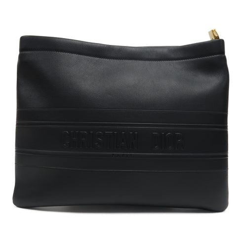Christian Dior CD GHW Clutch Calfskin Leather Black