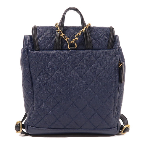 CHANEL CC GHW Backpack Calfskin Leather Dark Blue