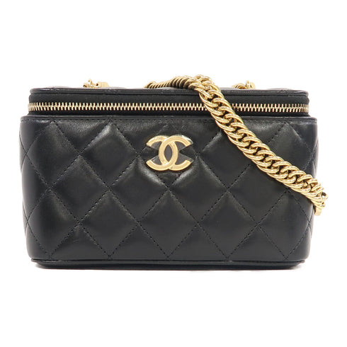 CHANEL Quilted CC GHW Chain Shoulder Bag Lambskin Leather Black