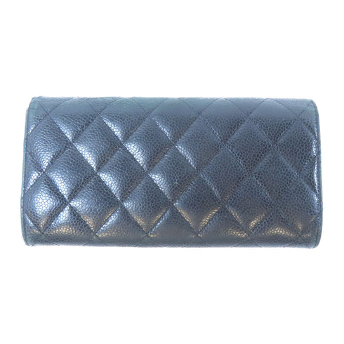 CHANEL Quilted CC SHW Long Wallet Caviar Leather Black