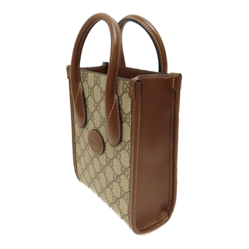 GUCCI GG GHW Mini Tote 2Way Shoulder Hand Bag PVC coated canvas 171623 Brown