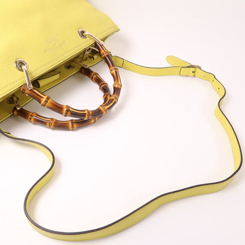 GUCCI GG Bamboo 2 Way Shoulder Bag Leather Yellow 323660
