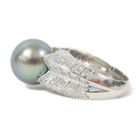 FINE JEWELRY Diamond Pearl Ring 18K White Gold US#6