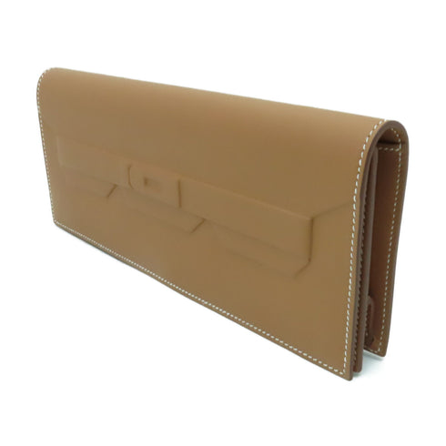 HERMES Shadow Clutch Bag Veau Swift Leather Gold Brown