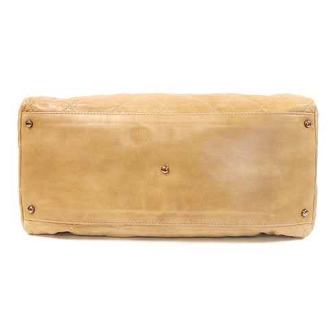 CHANEL CC Shoulder Bag Quilted Calfskin Leather Beige