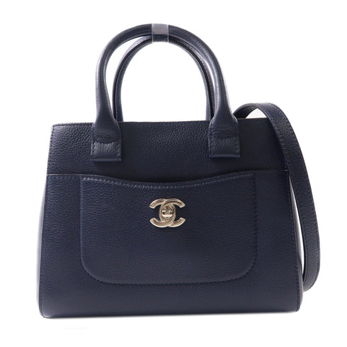 CHANEL CC SHW Neo Executive Tote 2 Way Shoulder Bag Calfskin Leather Navy