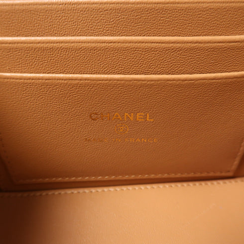 CHANEL CC GHW Vanity Bag 2 Way Chain Shoulder Lambskin Leather Apricot