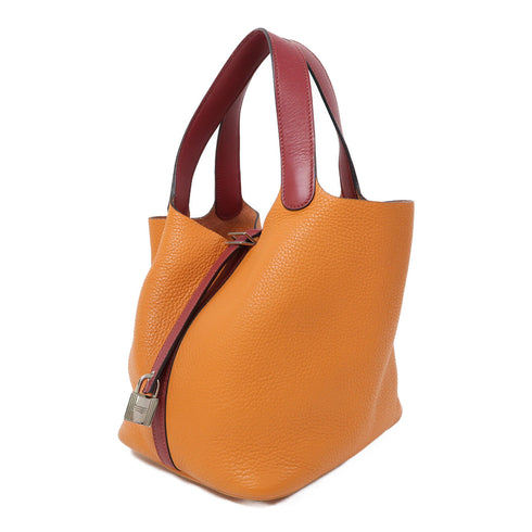 HERMES PHW Picotin MM Hand Bag/Tote Bag Clemence/Swift Leather Feu/Rouge Grenat