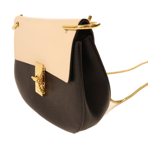 Chloe GHW Drew Bag Chain Shoulder Bag Calfskin Leather Black/White