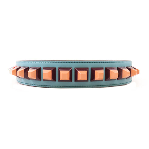 FENDI SHW Shoulder Strap Leather Turquoise Tan Orange