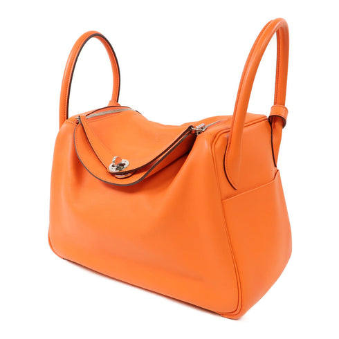 HERMES PHW Lindy 30 2 Way Shoulder Bag Veau Swift Leather Orange